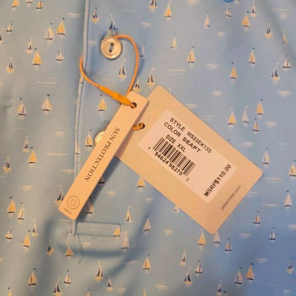 PETER MILLAR Mens Sailing Away Performance Polo Shirt Golf Blue NEW XXL - Picture 2 of 4